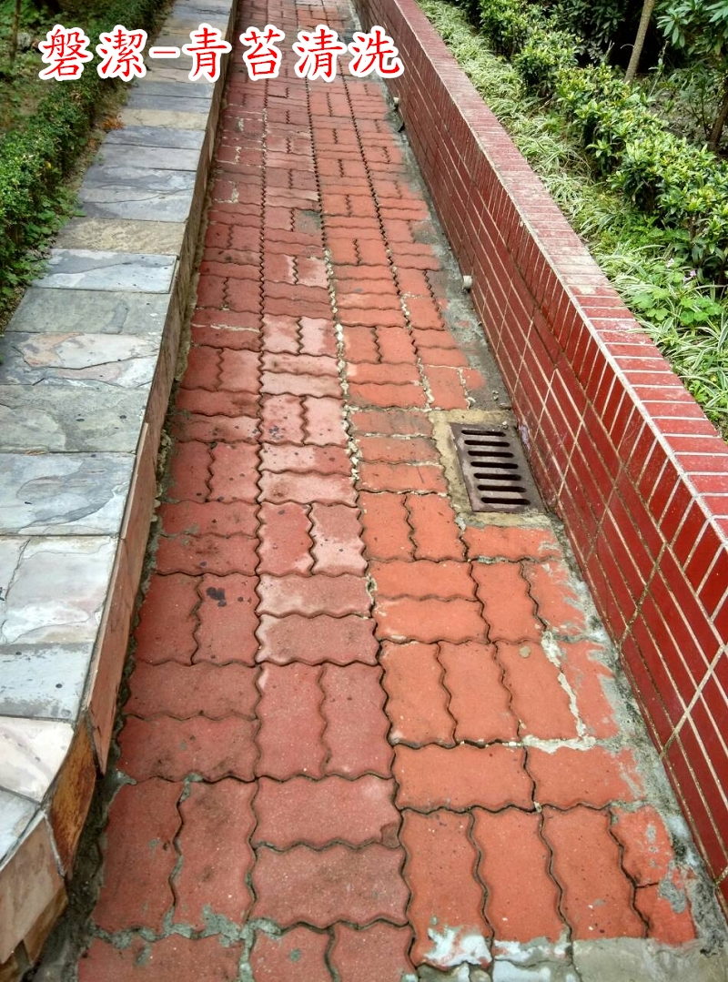 磐潔-社區紅磚地板-青苔清洗
